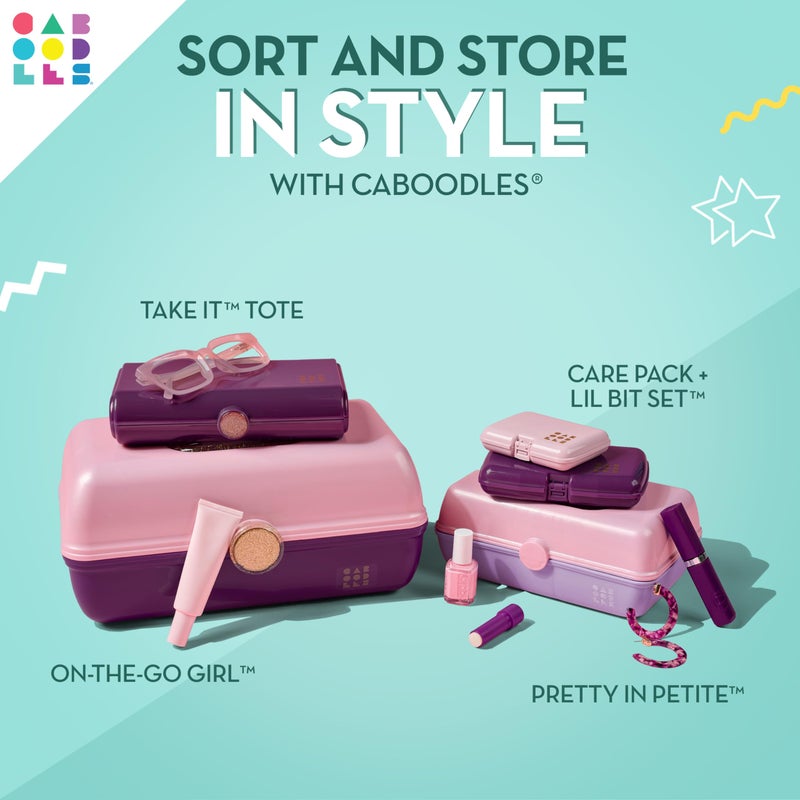 Caboodles Pretty in Petite Makeup Box, Two-Tone Seafoam on Lavender, Hard Plastic Organizer Box, 2 Swivel Trays, Fashion Mirror, Secure Latch for Safe Travel - Image 3